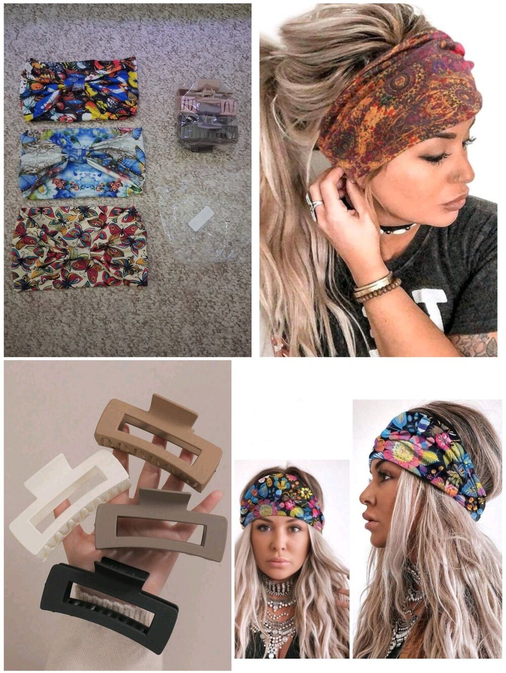 Bundle! Boho Floral Wide Headbands + Hair Clips